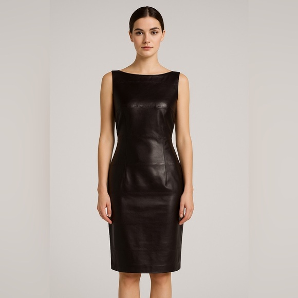 David Meister Dresses & Skirts - David Meister Brown Leather Sheath Dress/Size 4